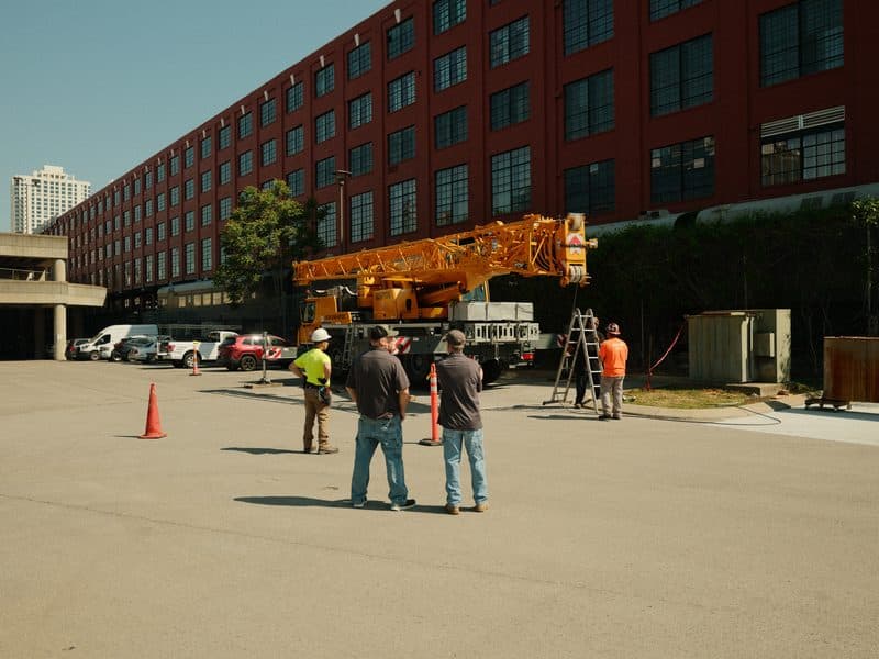 Mobile crane staged at a downtown Nashville commercial job site
