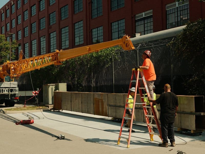 NK Mechanical crew rigging equipment during a crane lift in Nashville